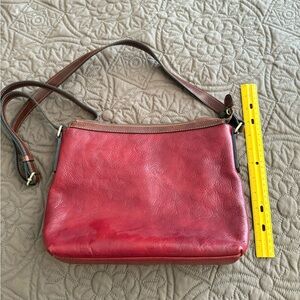 Vintage Red Leather Shoulder Bag with Pebbled Texture
